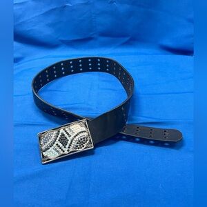 Black Belt Silver sparkly Toned Buckle Boho Western Coastal Cowgirl Med